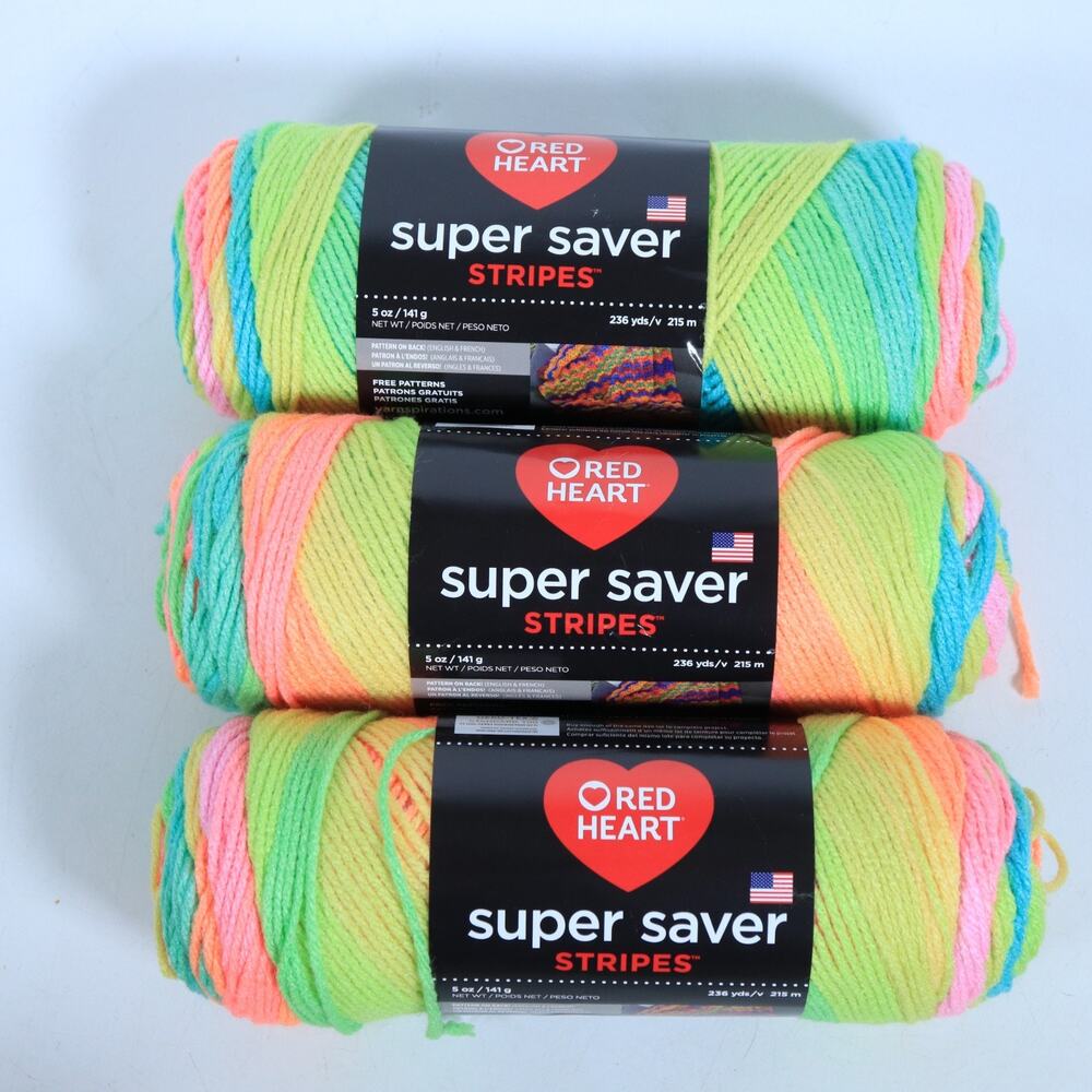 Red Heart Super Saver Yarn, 3 Pack, Retro Stripe 3 Count